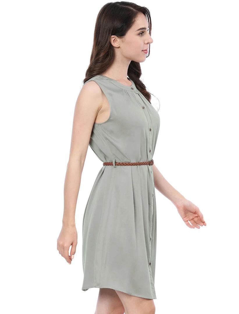 Allegra K Women's Sleeveless Button Down Crew Neck Above Knee Belted Formal Shirtdress 6 Allegra K Women's Sleeveless Button Down Crew Neck Above Knee Belted Formal Shirtdress