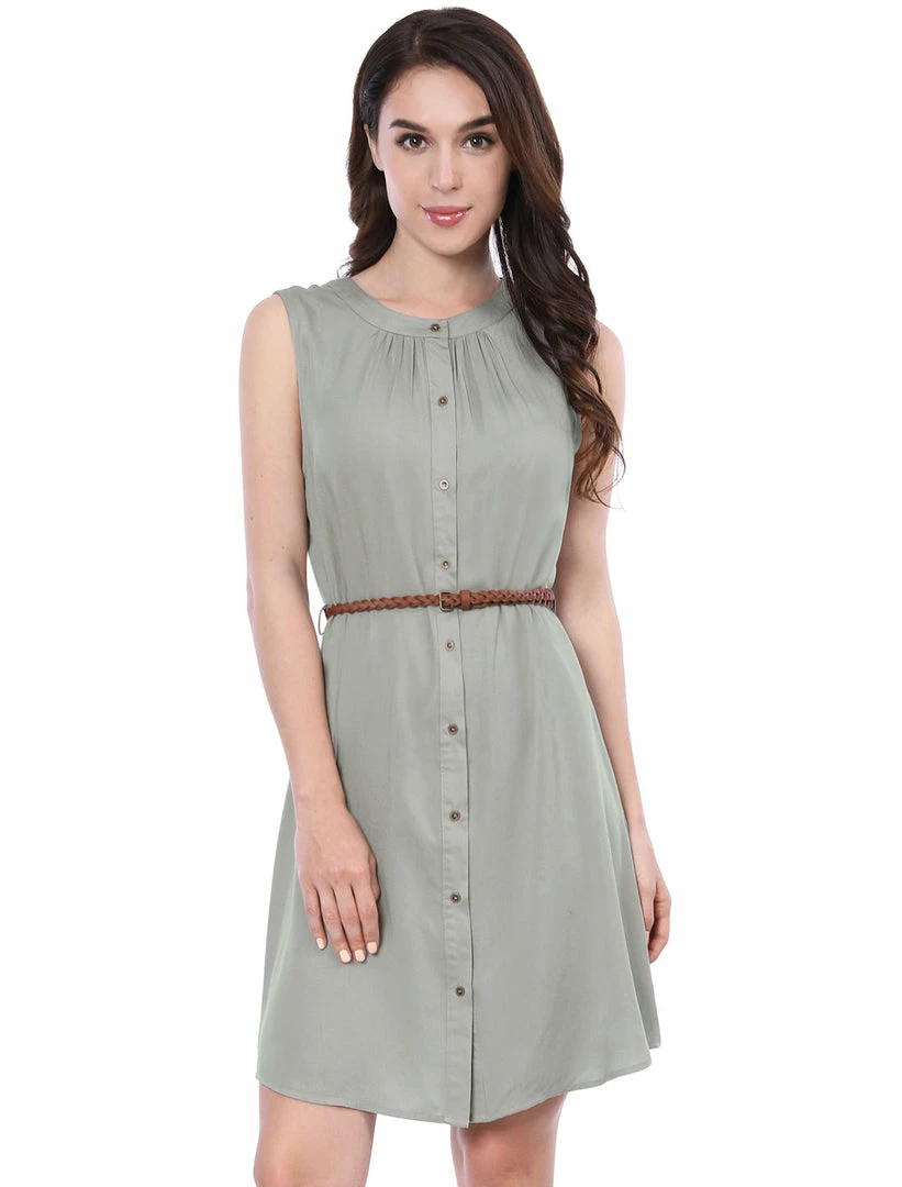 Allegra K Women's Sleeveless Button Down Crew Neck Above Knee Belted Formal Shirtdress 4 Allegra K Women's Sleeveless Button Down Crew Neck Above Knee Belted Formal Shirtdress