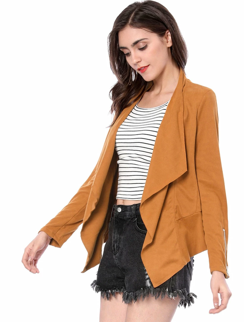 Allegra K Women's Moto Faux Suede Jacket Lightweight Open Front Lapel Draped Outwear Cardigan Clothing 40 Allegra K Women's Moto Faux Suede Jacket Lightweight Open Front Lapel Draped Outwear Cardigan Clothing