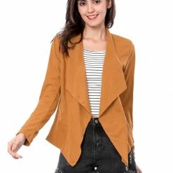 Allegra K Women's Moto Faux Suede Jacket Lightweight Open Front Lapel Draped Outwear Cardigan Clothing 107 Allegra K Women's Moto Faux Suede Jacket Lightweight Open Front Lapel Draped Outwear Cardigan Clothing
