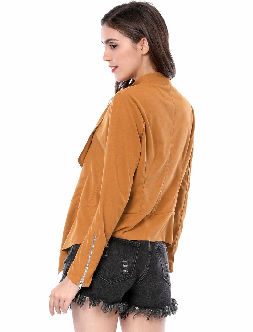 Allegra K Women's Moto Faux Suede Jacket Lightweight Open Front Lapel Draped Outwear Cardigan Clothing 42 Allegra K Women's Moto Faux Suede Jacket Lightweight Open Front Lapel Draped Outwear Cardigan Clothing