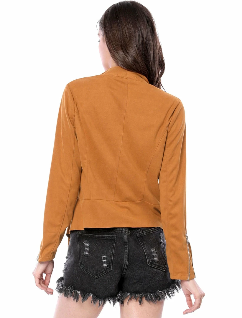 Allegra K Women's Moto Faux Suede Jacket Lightweight Open Front Lapel Draped Outwear Cardigan Clothing 43 Allegra K Women's Moto Faux Suede Jacket Lightweight Open Front Lapel Draped Outwear Cardigan Clothing