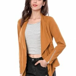 Allegra K Women's Moto Faux Suede Jacket Lightweight Open Front Lapel Draped Outwear Cardigan Clothing 105 Allegra K Women's Moto Faux Suede Jacket Lightweight Open Front Lapel Draped Outwear Cardigan Clothing