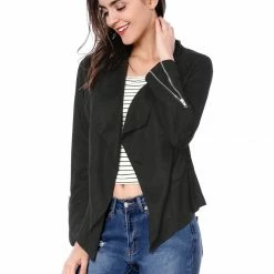 Allegra K Women's Moto Faux Suede Jacket Lightweight Open Front Lapel Draped Outwear Cardigan Clothing 100 Allegra K Women's Moto Faux Suede Jacket Lightweight Open Front Lapel Draped Outwear Cardigan Clothing