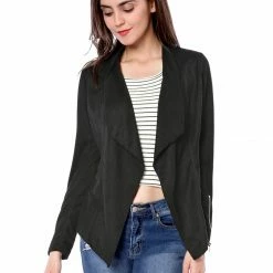 Allegra K Women's Moto Faux Suede Jacket Lightweight Open Front Lapel Draped Outwear Cardigan Clothing 101 Allegra K Women's Moto Faux Suede Jacket Lightweight Open Front Lapel Draped Outwear Cardigan Clothing