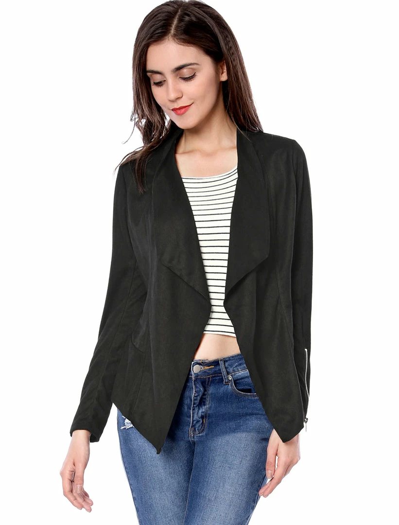 Allegra K Women's Moto Faux Suede Jacket Lightweight Open Front Lapel Draped Outwear Cardigan Clothing 35 Allegra K Women's Moto Faux Suede Jacket Lightweight Open Front Lapel Draped Outwear Cardigan Clothing