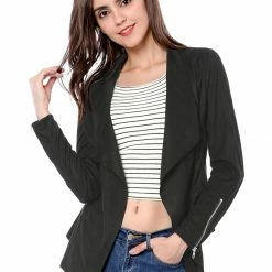Allegra K Women's Moto Faux Suede Jacket Lightweight Open Front Lapel Draped Outwear Cardigan Clothing 99 Allegra K Women's Moto Faux Suede Jacket Lightweight Open Front Lapel Draped Outwear Cardigan Clothing