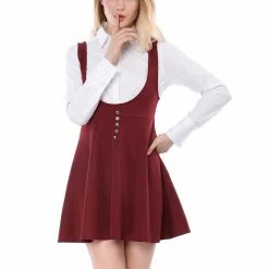 Allegra K Women Button Decor Flared Hem Above Knee Dress Suspender Skirt