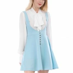 Allegra K Women Button Decor Flared Hem Above Knee Dress Suspender Skirt