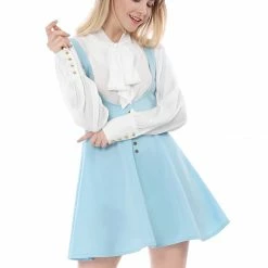 Allegra K Women Button Decor Flared Hem Above Knee Dress Suspender Skirt