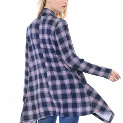 Allegra K Women Handkerchief Hem Open Front Plaids Cardigan