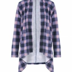 Allegra K Women Handkerchief Hem Open Front Plaids Cardigan