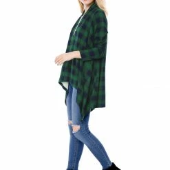 Allegra K Women Handkerchief Hem Open Front Plaids Cardigan