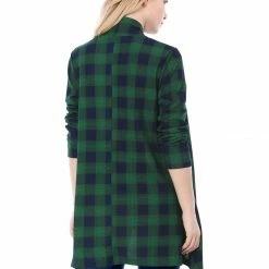 Allegra K Women Handkerchief Hem Open Front Plaids Cardigan