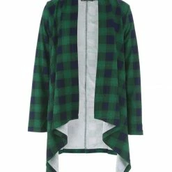 Allegra K Women Handkerchief Hem Open Front Plaids Cardigan