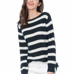 Allegra K Long Sleeves Drop Shoulder Loose Striped Sweater Women 36 Allegra K Long Sleeves Drop Shoulder Loose Striped Sweater Women