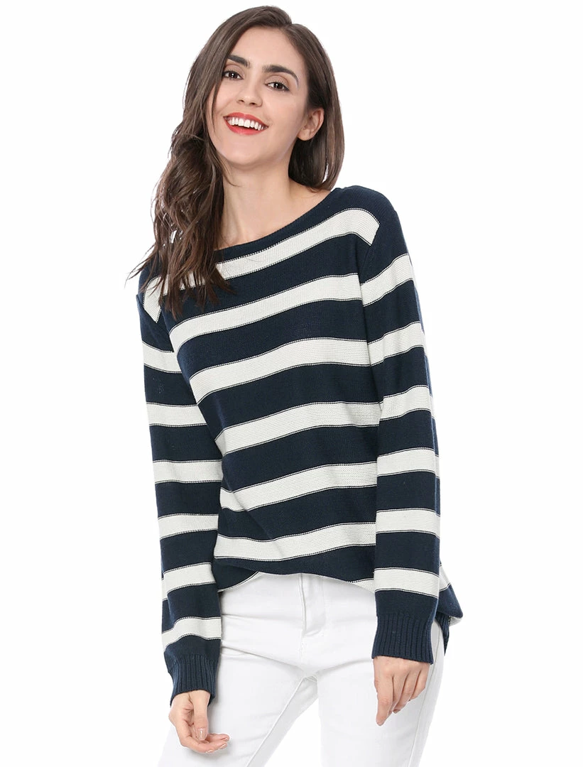 Allegra K Long Sleeves Drop Shoulder Loose Striped Sweater Women 11 Allegra K Long Sleeves Drop Shoulder Loose Striped Sweater Women