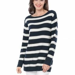 Allegra K Long Sleeves Drop Shoulder Loose Striped Sweater Women 37 Allegra K Long Sleeves Drop Shoulder Loose Striped Sweater Women
