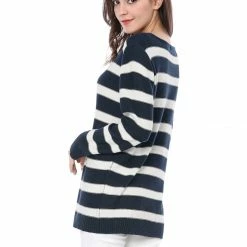 Allegra K Long Sleeves Drop Shoulder Loose Striped Sweater Women 38 Allegra K Long Sleeves Drop Shoulder Loose Striped Sweater Women