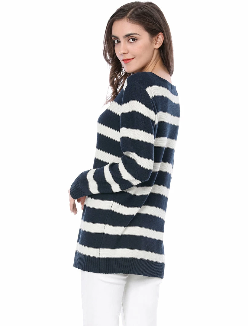 Allegra K Long Sleeves Drop Shoulder Loose Striped Sweater Women 13 Allegra K Long Sleeves Drop Shoulder Loose Striped Sweater Women