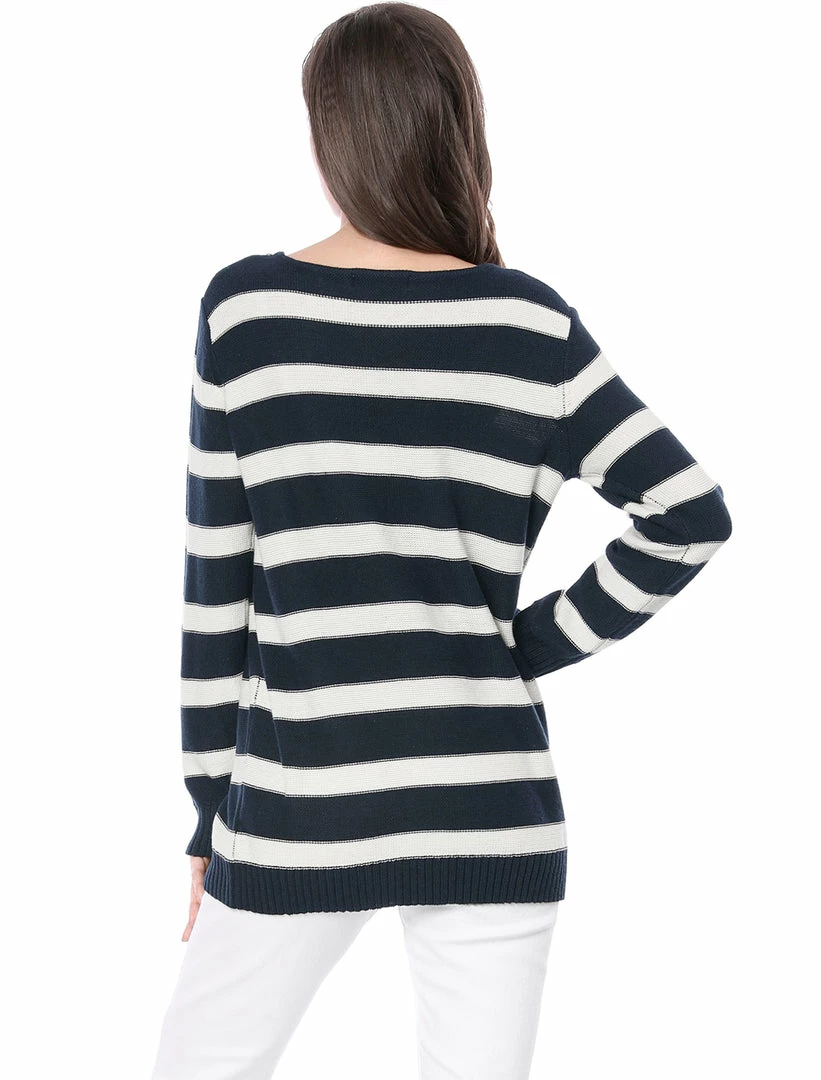 Allegra K Long Sleeves Drop Shoulder Loose Striped Sweater Women 14 Allegra K Long Sleeves Drop Shoulder Loose Striped Sweater Women
