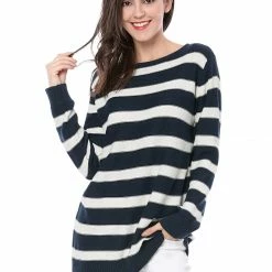 Allegra K Long Sleeves Drop Shoulder Loose Striped Sweater Women 35 Allegra K Long Sleeves Drop Shoulder Loose Striped Sweater Women