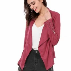 Allegra K Women's Moto Faux Suede Jacket Lightweight Open Front Lapel Draped Outwear Cardigan Clothing 94 Allegra K Women's Moto Faux Suede Jacket Lightweight Open Front Lapel Draped Outwear Cardigan Clothing