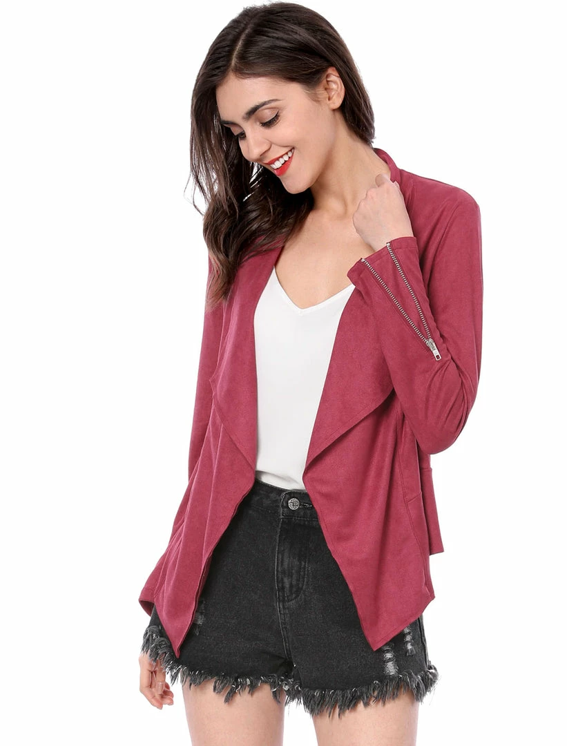 Allegra K Women's Moto Faux Suede Jacket Lightweight Open Front Lapel Draped Outwear Cardigan Clothing 28 Allegra K Women's Moto Faux Suede Jacket Lightweight Open Front Lapel Draped Outwear Cardigan Clothing