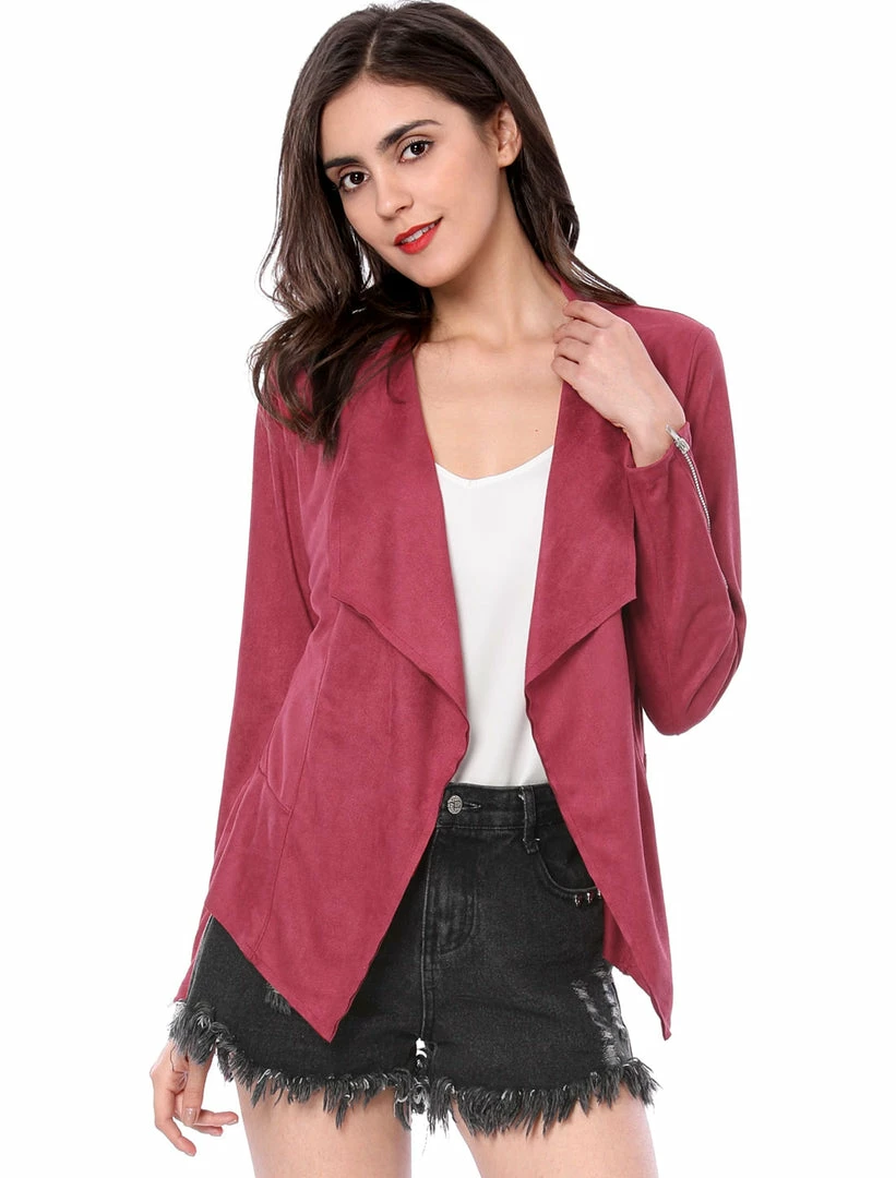 Allegra K Women's Moto Faux Suede Jacket Lightweight Open Front Lapel Draped Outwear Cardigan Clothing 27 Allegra K Women's Moto Faux Suede Jacket Lightweight Open Front Lapel Draped Outwear Cardigan Clothing