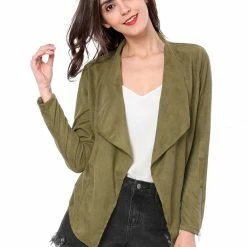 Allegra K Women's Moto Faux Suede Jacket Lightweight Open Front Lapel Draped Outwear Cardigan Clothing 88 Allegra K Women's Moto Faux Suede Jacket Lightweight Open Front Lapel Draped Outwear Cardigan Clothing