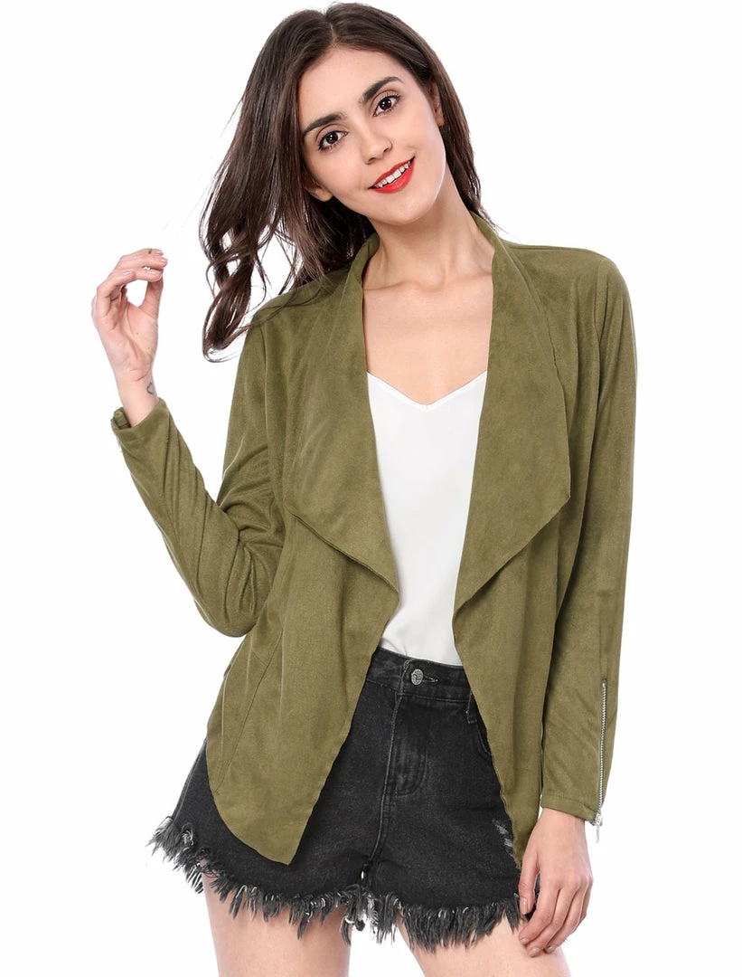 Allegra K Women's Moto Faux Suede Jacket Lightweight Open Front Lapel Draped Outwear Cardigan Clothing 22 Allegra K Women's Moto Faux Suede Jacket Lightweight Open Front Lapel Draped Outwear Cardigan Clothing