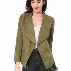 Allegra K Women's Moto Faux Suede Jacket Lightweight Open Front Lapel Draped Outwear Cardigan Clothing 89 Allegra K Women's Moto Faux Suede Jacket Lightweight Open Front Lapel Draped Outwear Cardigan Clothing