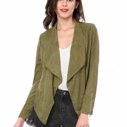 Allegra K Women's Moto Faux Suede Jacket Lightweight Open Front Lapel Draped Outwear Cardigan Clothing 87 Allegra K Women's Moto Faux Suede Jacket Lightweight Open Front Lapel Draped Outwear Cardigan Clothing