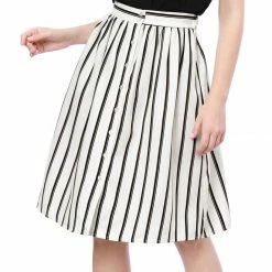 Allegra K Women's Stripes Button Front Elastic Back A Line Midi Skirt 114 Allegra K Women's Stripes Button Front Elastic Back A Line Midi Skirt