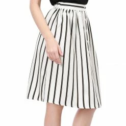 Allegra K Women's Stripes Button Front Elastic Back A Line Midi Skirt 116 Allegra K Women's Stripes Button Front Elastic Back A Line Midi Skirt