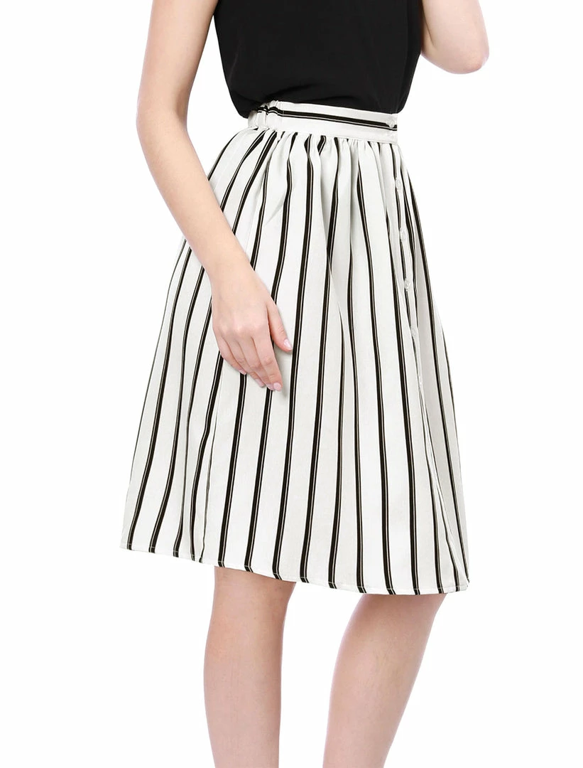 Allegra K Women's Stripes Button Front Elastic Back A Line Midi Skirt 55 Allegra K Women's Stripes Button Front Elastic Back A Line Midi Skirt