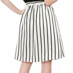 Allegra K Women's Stripes Button Front Elastic Back A Line Midi Skirt 117 Allegra K Women's Stripes Button Front Elastic Back A Line Midi Skirt