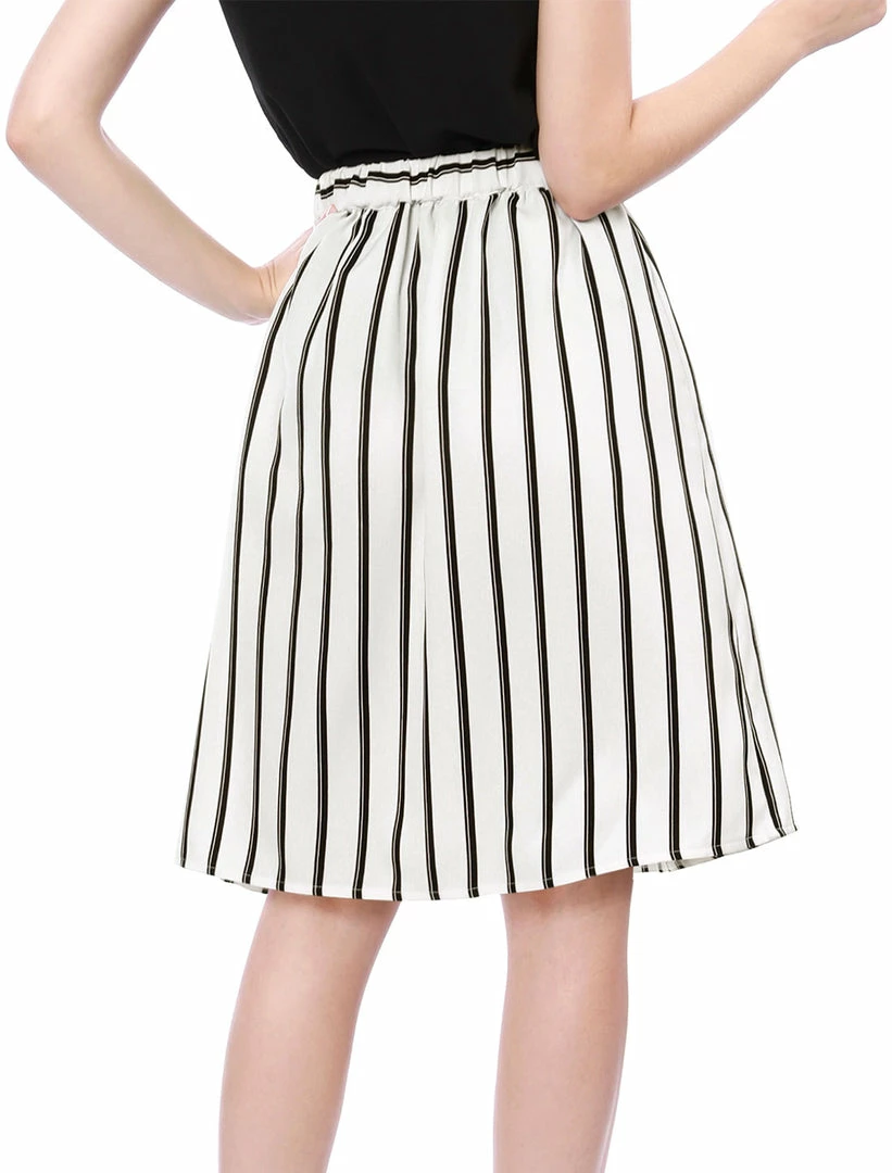 Allegra K Women's Stripes Button Front Elastic Back A Line Midi Skirt 56 Allegra K Women's Stripes Button Front Elastic Back A Line Midi Skirt