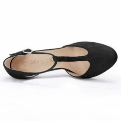 Allegra K Women's Rounded Toe Stiletto Heel T-Strap Dress Pumps