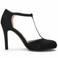 Allegra K Women's Rounded Toe Stiletto Heel T-Strap Dress Pumps