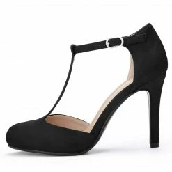 Allegra K Women's Rounded Toe Stiletto Heel T-Strap Dress Pumps