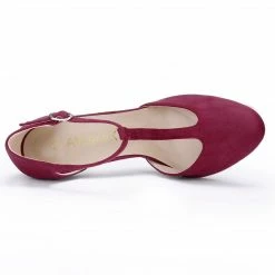 Allegra K Women's Rounded Toe Stiletto Heel T-Strap Dress Pumps