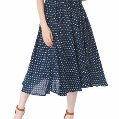 Allegra K Women's Polka Dots Elastic Waist A Line Midi Skirt