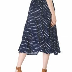 Allegra K Women's Polka Dots Elastic Waist A Line Midi Skirt