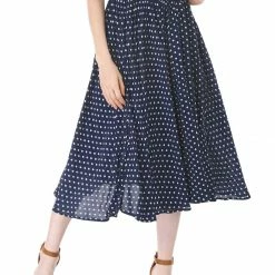 Allegra K Women's Polka Dots Elastic Waist A Line Midi Skirt