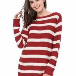Allegra K Long Sleeves Drop Shoulder Loose Striped Sweater Women 30 Allegra K Long Sleeves Drop Shoulder Loose Striped Sweater Women