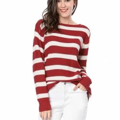 Allegra K Long Sleeves Drop Shoulder Loose Striped Sweater Women 31 Allegra K Long Sleeves Drop Shoulder Loose Striped Sweater Women