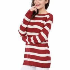 Allegra K Long Sleeves Drop Shoulder Loose Striped Sweater Women 32 Allegra K Long Sleeves Drop Shoulder Loose Striped Sweater Women