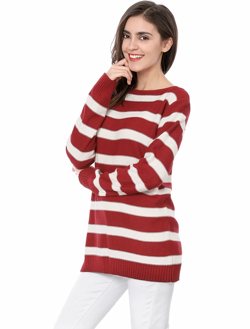 Allegra K Long Sleeves Drop Shoulder Loose Striped Sweater Women 7 Allegra K Long Sleeves Drop Shoulder Loose Striped Sweater Women