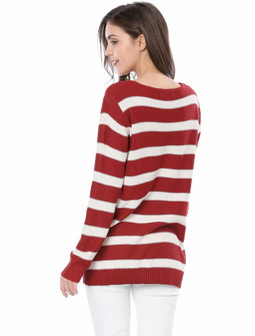 Allegra K Long Sleeves Drop Shoulder Loose Striped Sweater Women 8 Allegra K Long Sleeves Drop Shoulder Loose Striped Sweater Women